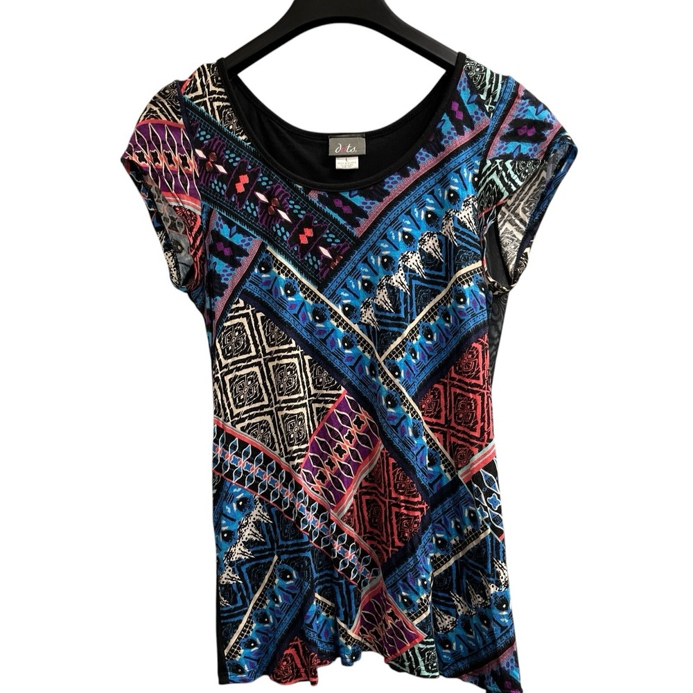Vintage Dots Y2K‎ Top Womens L Mixed Dark Geometric Fitted Black Sheer Mesh Back